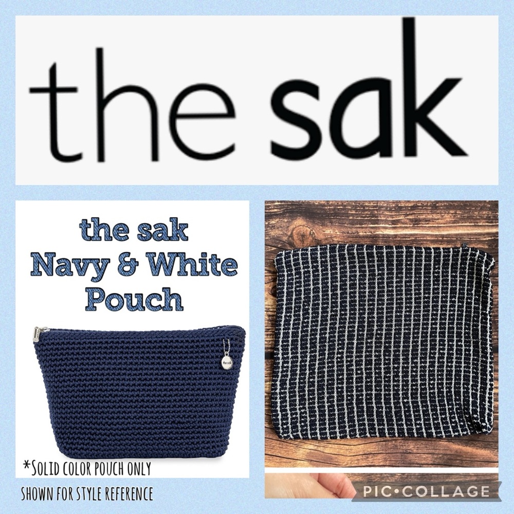The Sak Navy Blue & White Zipper Purse Large Pouch Clutch Bag